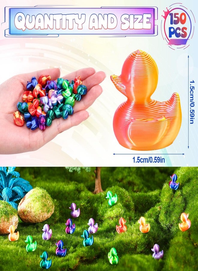 GGSTDDUP 150Pcs 3D Printed Mini Ducks Figurines, Shiny Gradient Color Miniature Ducks, Tiny Ducking Ornaments for Miniature Garden Dollhouse Cake Potted Aquarium - Image 2